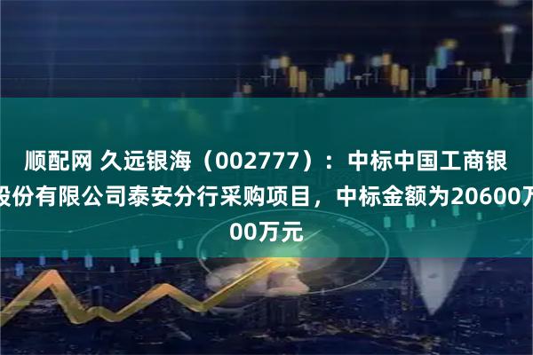 顺配网 久远银海（002777）：中标中国工商银行股份有限公司泰安分行采购项目，中标金额为20600万元