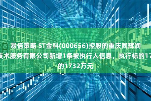 易倍策略 ST金科(000656)控股的重庆同辉润泽信息技术服务有限公司新增1条被执行人信息，执行标的1732万元